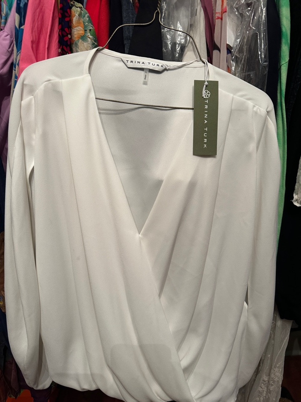 Trina Turk White Draped Surplice Blouse